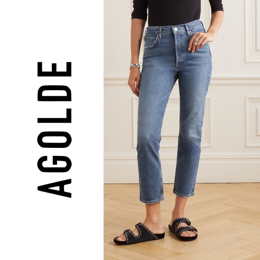 AGOLDE Riley Crop High Rise Straight Leg Jeans Concealed Button Fly Blue Size 26